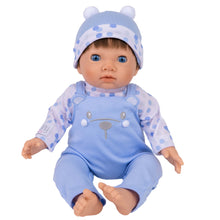 Load image into Gallery viewer, TINY TREASURES - Baby Doll w/ Blue Bear Outfit (17" Tall)