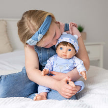 Load image into Gallery viewer, TINY TREASURES - Baby Doll w/ Blue Bear Outfit (17" Tall)