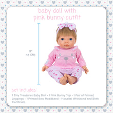 Load image into Gallery viewer, TINY TREASURES - Baby Doll w/ Pink Bunny Outfit (17" Tall)