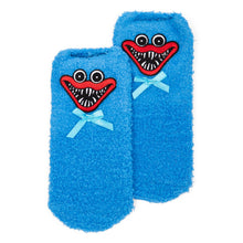 Load image into Gallery viewer, POPPY PLAYTIME - Huggy Wuggy Fuzzy Socks 2-Pack (w/ Embroidered Patch & 3D Bow, Unisex)