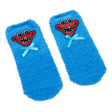 Load image into Gallery viewer, POPPY PLAYTIME - Huggy Wuggy Fuzzy Socks 2-Pack (w/ Embroidered Patch & 3D Bow, Unisex)