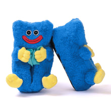Load image into Gallery viewer, POPPY PLAYTIME - Huggy Wuggy Fuzzy Plush Slippers (3D Body & Bow w/ Embroidery, Unisex)