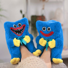 Load image into Gallery viewer, POPPY PLAYTIME - Huggy Wuggy Fuzzy Plush Slippers (3D Body & Bow w/ Embroidery, Unisex)