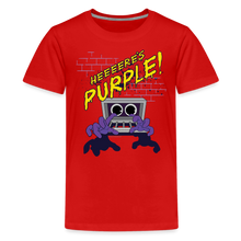 Load image into Gallery viewer, RAINBOW FRIENDS - Here's Purple! T-Shirt (Youth) - red