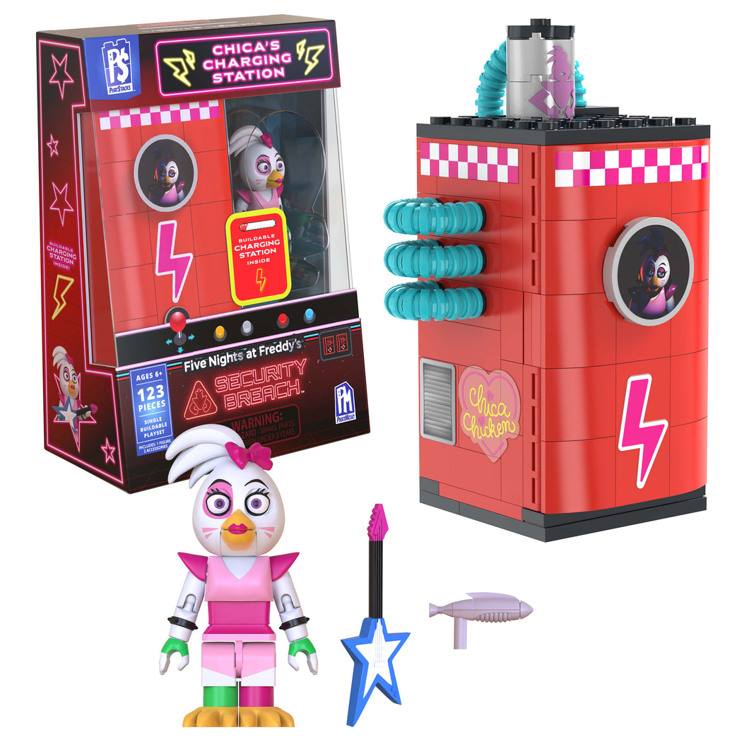 FIVE NIGHTS AT FREDDY'S - Phat$tacks Chica's Charging Station Playset (123 pieces, Series 1)