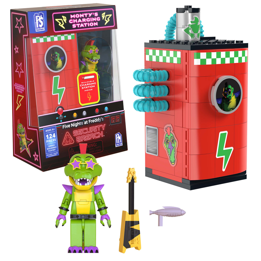 FIVE NIGHTS AT FREDDY'S - Phat$tacks Monty's Charging Station Playset (123 pieces, Series 1)