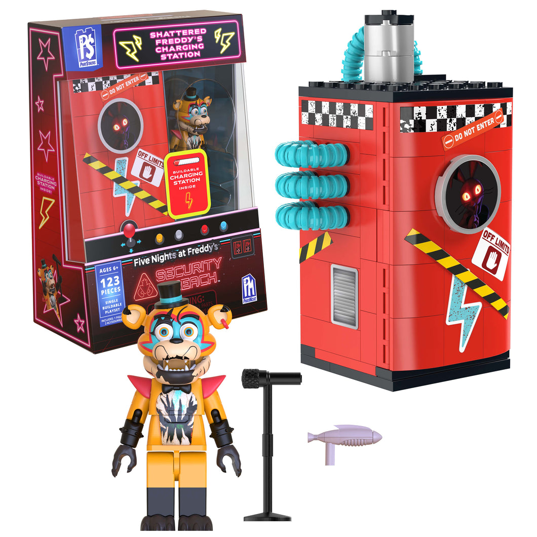 FIVE NIGHTS AT FREDDY'S - Phat$tacks Shattered Freddy's Charging Station Playset (123 pieces, Series 1)