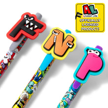 Load image into Gallery viewer, ALPHABET LORE – FNP Charm Pen Set (3-Pack) | 5.6&quot; Tall Writing Utensils w/ Character Toppers | Back-to-School Essentials | School Supplies | Smooth-Writing w/ Black Ink | Officially Licensed
