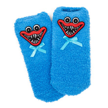 Load image into Gallery viewer, POPPY PLAYTIME - Huggy Wuggy Fuzzy Socks 2-Pack (w/ Embroidered Patch &amp; 3D Bow, Unisex)
