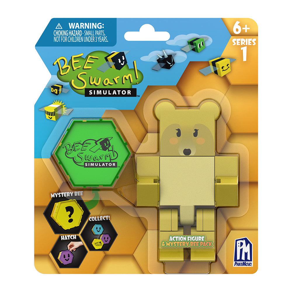 Bee Swarm Simulator – Mother Bear Action Figure Pack w/ Mystery Bee & Honeycomb Case (5” Articulated Figure & Bonus Items, Series 1)