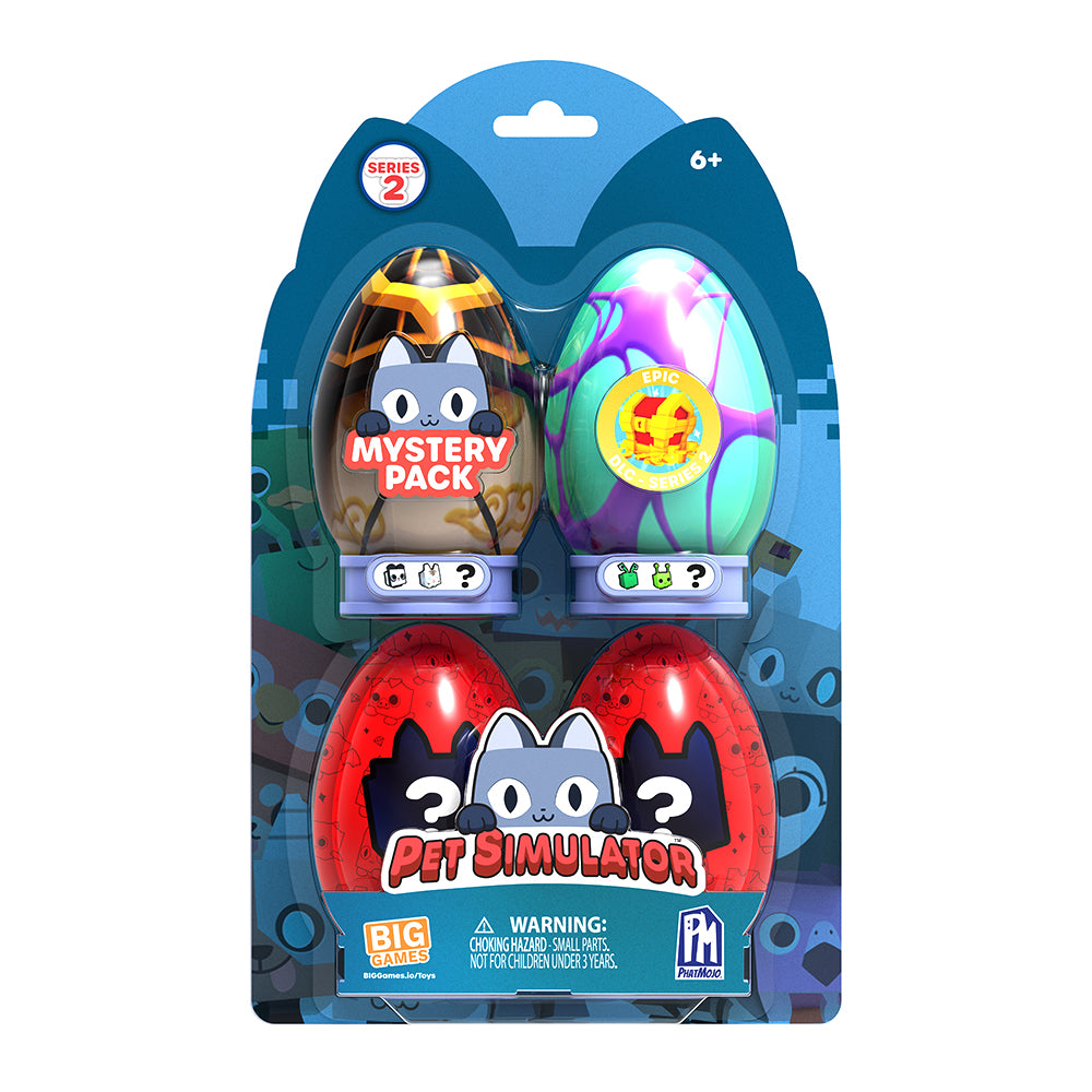 PET SIMULATOR - Mystery Pet Minifigures 4-Pack (Four Mystery Eggs & Figures w/ Accessories & Stands, Series 2) [Includes DLC]