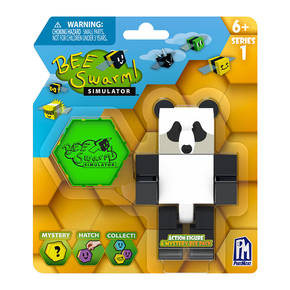 Bee Swarm Simulator – Panda Bear Action Figure Pack w/ Mystery Bee & Honeycomb Case (5” Articulated Figure & Bonus Items, Series 1)